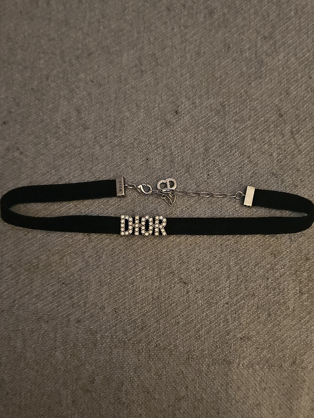 Deginer Inspired Black Velvet Choker with Crystal Logo